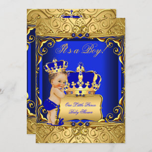 Invitation Cute Brunette Baby shower Garçon Regal Royal Blue