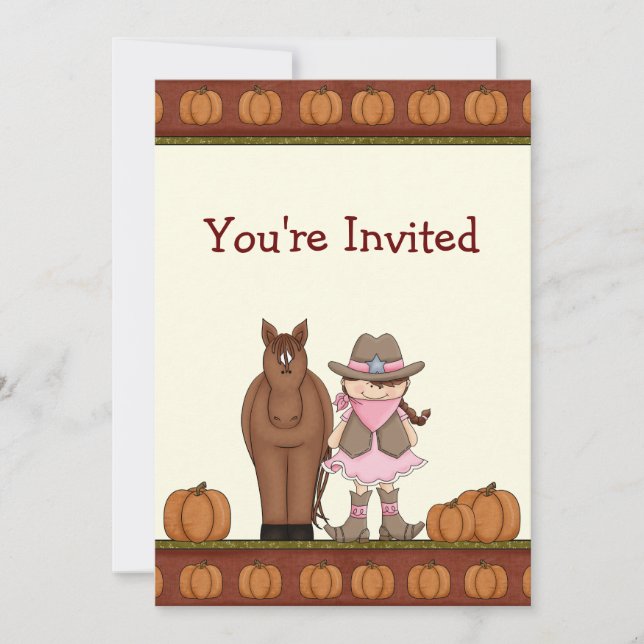 Invitation Cute Brunette Cowgirl and Horse Automne Anniversai (Devant)