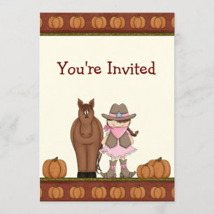 Invitation Cute Brunette Cowgirl and Horse Automne Anniversai