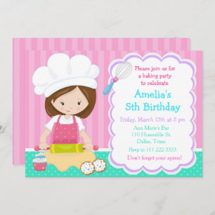 Invitation Cute Brunette Fille Baking Anniversaire