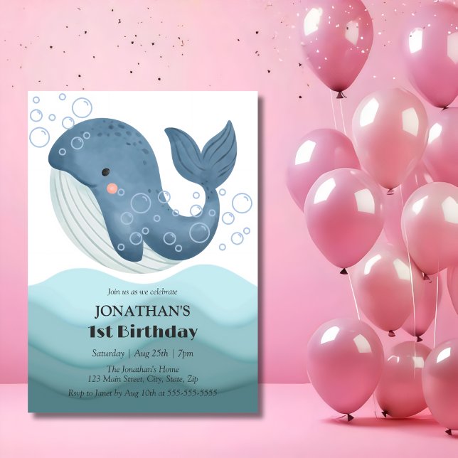 Invitation Cute Bubble Whale Ocean Wave Anniversaire (Créateur téléchargé)