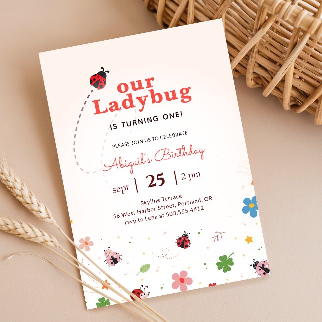 Invitation Cute Bug Ladybug Baby Girl 1st Birthday Party (Créateur téléchargé)