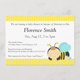 Invitation Cute Bumble Bee Theme, Baby shower Garçon