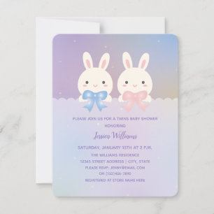 Invitation Cute Bunnies Twins Baby Boy and Girl Baby shower