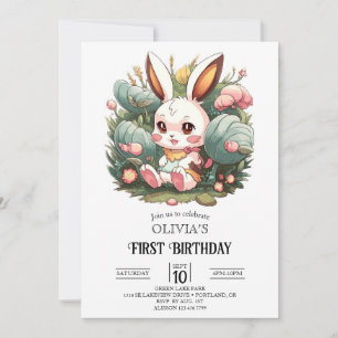 Invitation Cute Bunny 1er Anniversaire numérique