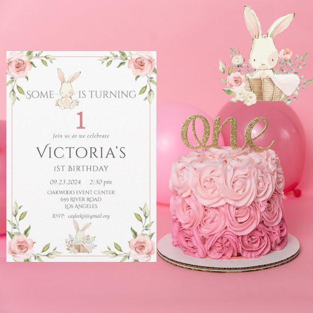 Invitation Cute Bunny 1ère fête d'anniversaire (Créateur téléchargé)