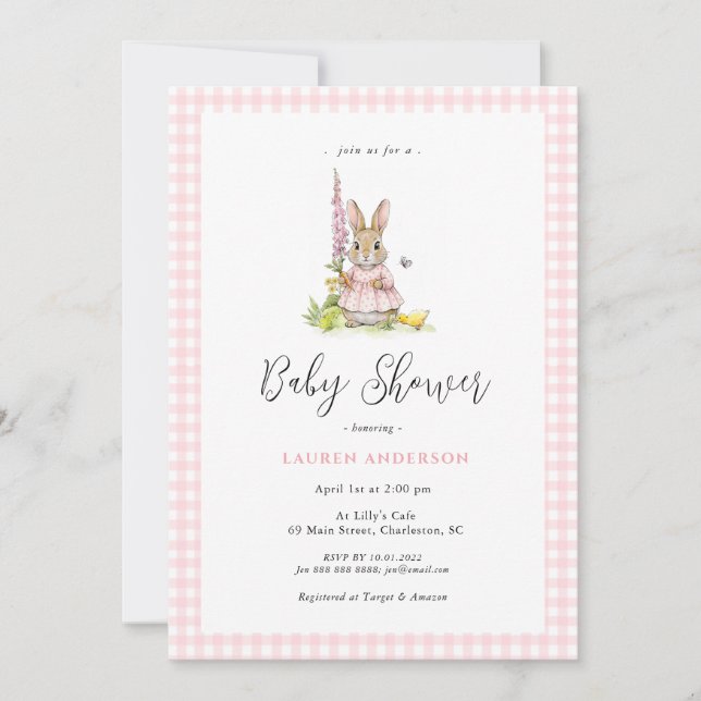 Invitation Cute  Bunny Blue Baby Girl Shower  (Devant)