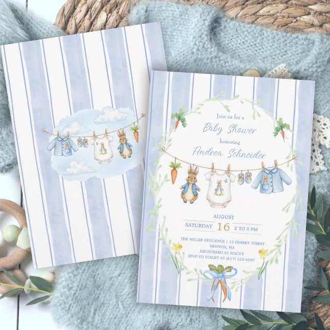 Invitation Cute Bunny Boy Clothesline Baby Shower (Créateur téléchargé)