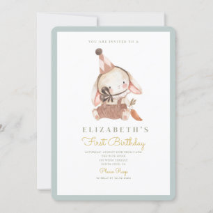 Invitation Cute Bunny & Carrot Premier anniversaire 1er anniv