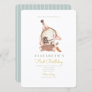 Invitation Cute Bunny & Carrot Premier anniversaire 1er anniv