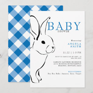 Invitation Cute Bunny Cobalt Blue En vichy Baby shower