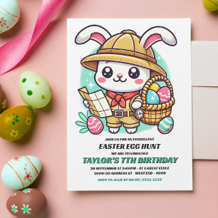 Invitation Cute Bunny Explorer Chasse aux oeufs de Pâques Ann