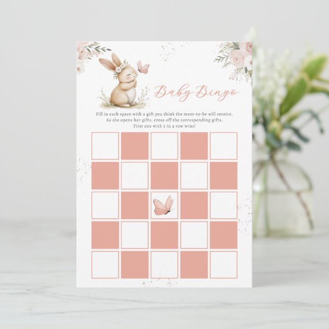 Invitation Cute Bunny  Girl Baby Shower Baby Bingo Card (Debout devant)