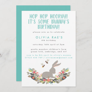 Invitation Cute Bunny Hop Hop Hooray Anniversaire de enfant