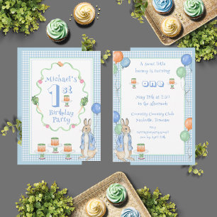 Invitation Cute Bunny Rabbit Bleu 1er anniversaire fête