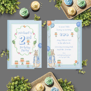 Invitation Cute Bunny Rabbit Bleu 2e fête d'anniversaire