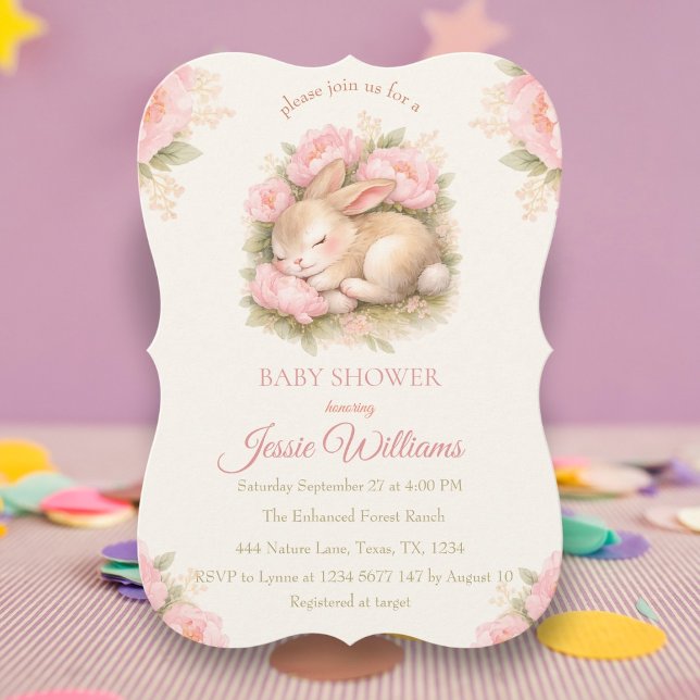 Invitation Cute Bunny Rabbit Pink Blush Baby Shower (Créateur téléchargé)