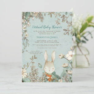 Invitation Cute Bunny Vintage Botanique Baby shower virtuel