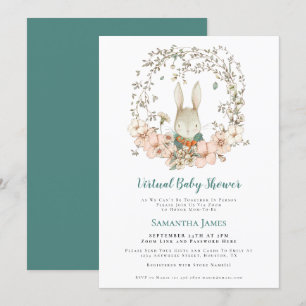Invitation Cute Bunny Vintage Turquoise Baby shower virtuel