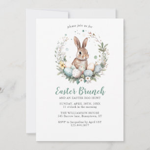 Invitation Cute Bunny Wreath Pâques Brunch Chasse aux oeufs