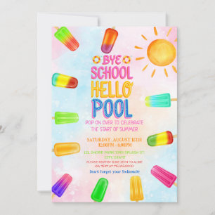 Invitation Cute Bye école bonjour piscine fête