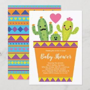 Invitation Cute Cactus Baby shower Coloré Sud-Ouest
