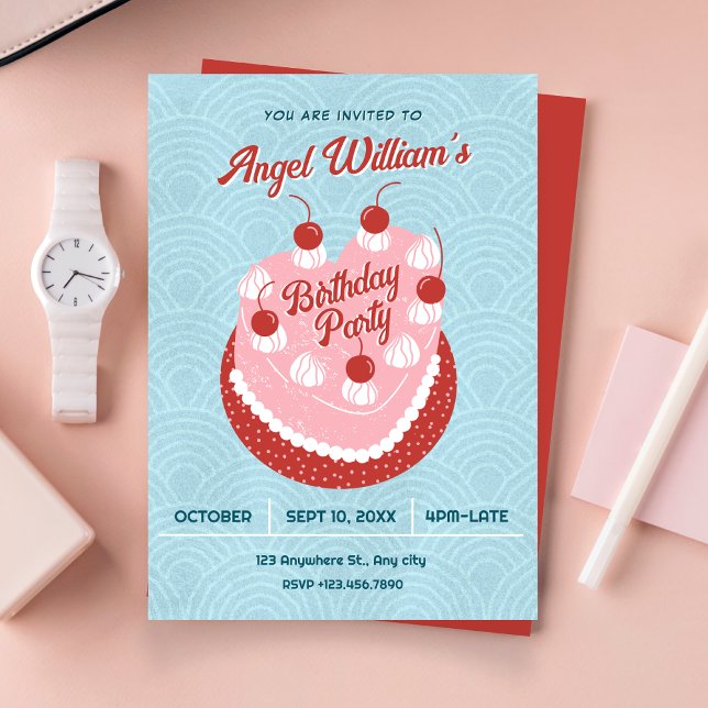 Invitation Cute cake heart birthday (Créateur téléchargé)