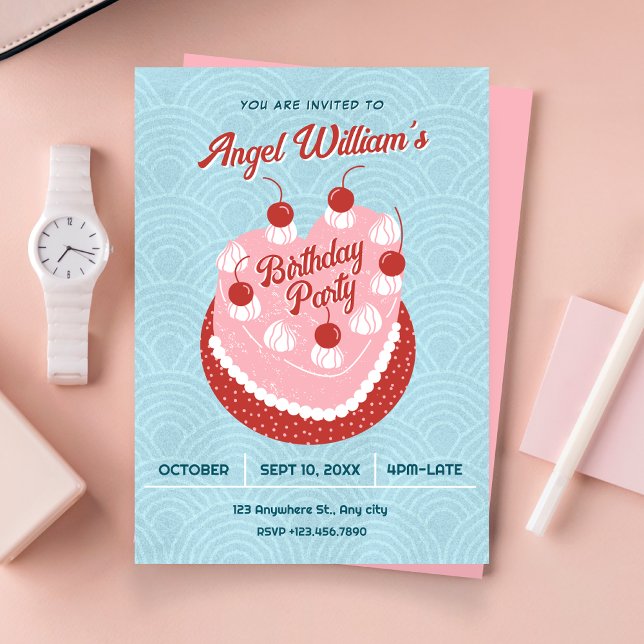 Invitation Cute cake heart birthday (Créateur téléchargé)