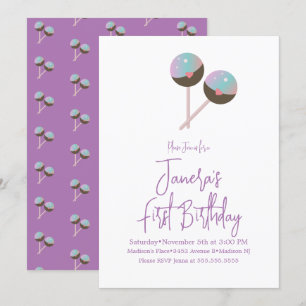 Invitation Cute Cake Pop Candy Bar Premier anniversaire Invit