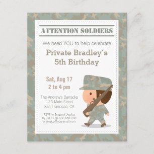 Invitation Cute Camo Militaire Impression Armée Boy Birthday 