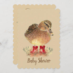 Invitation Cute canard dans le Baby shower des bottes rouges