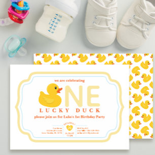 Invitation Cute canard en caoutchouc jaune 1ère fête d'annive