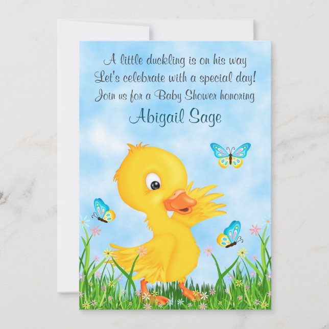 Invitation Cute canard et papillons Baby shower garçon (Devant)