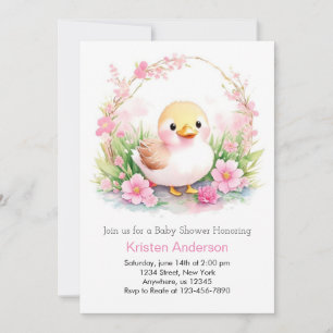 Invitation Cute Canard Pré rose Floral Fille Baby shower