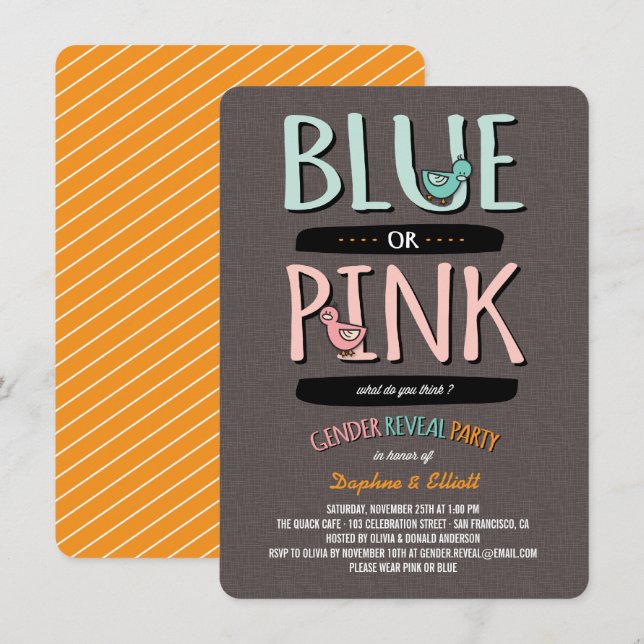 Invitation Cute Canards Rose ou Bleu Bébé Genre Revey Party (Devant / Derrière)