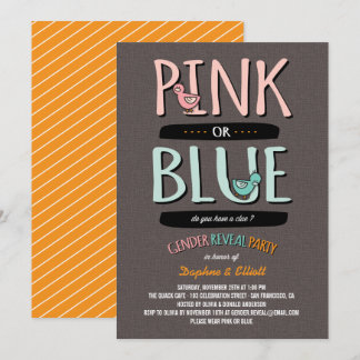 Invitation Cute Canards Rose ou Bleu Bébé Genre Revey Party
