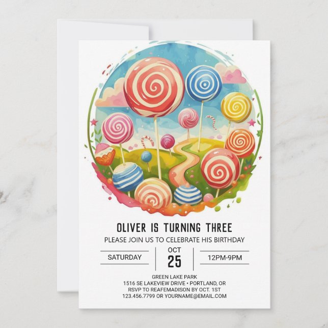 Invitation Cute Candy Lollipop Anniversaire (Devant)