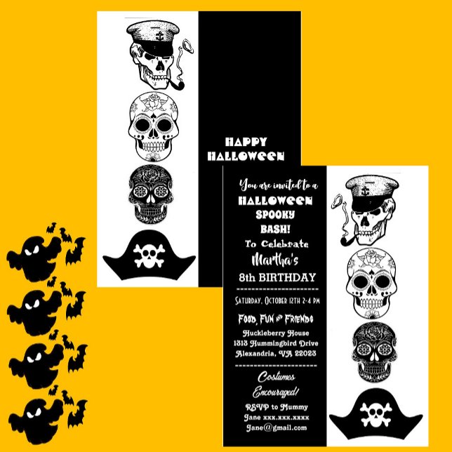 Invitation Cute Capitaine Pirate Éffrayant Halloween Bash Ann (Cute Captain Pirate Spooky Halloween Bash Birthday Invitation)
