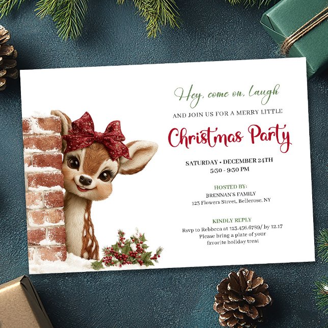 Invitation Cute Cartoon Baby Reindeer Funny Watercolor Party  (Cute Cartoon Baby Reindeer Funny Watercolor Party Invitation

)