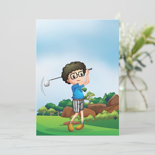 Invitation Cute Cartoon Boy Golf Fun Golf Amusant Golf Lover  (Créateur téléchargé)