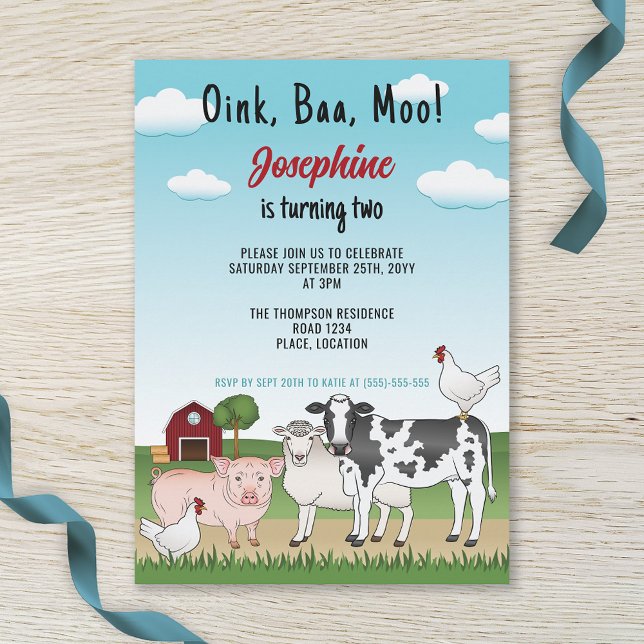 Invitation Cute Cartoon Farm Animaux Barnyard pour enfants An (Créateur téléchargé)