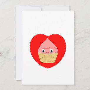 Invitation Cute Cartoon Fraise Cupcake Au Coeur Rouge