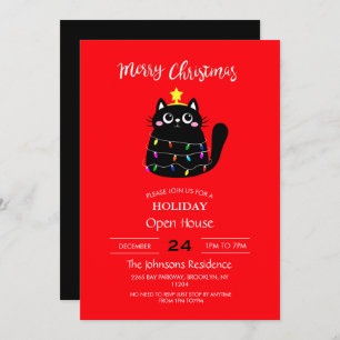 Invitation Cute cartoon noir Cat Christmas tree