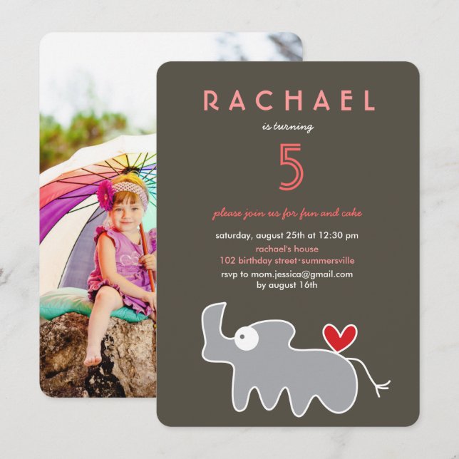 Invitation Cute Cartoon Rhinoceros Photo Anniversaire de enfa (Devant / Derrière)