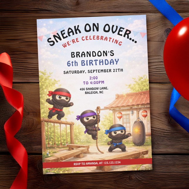 Invitation Cute Cartoon Three Training Ninjas Kids Birthday (Créateur téléchargé)