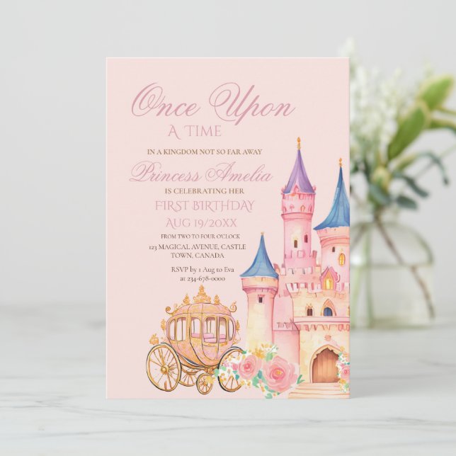 Invitation Cute Castle Princess 1ère Fille Anniversaire (Debout devant)