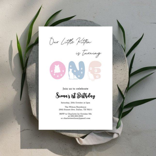 Invitation Cute Cat 1er Anniversaire  (Créateur téléchargé)