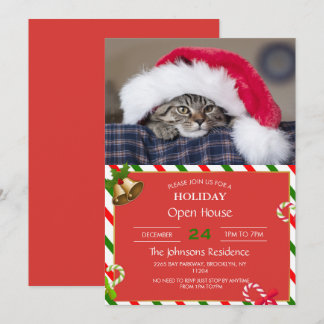 Invitation Cute cat à santa