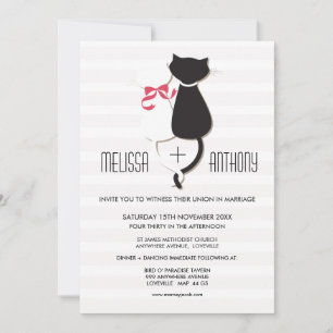 Invitation Cute Cat Couple Stripes Mariage Inviter