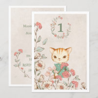 Cute Cat Floral Girl 1er anniversaire